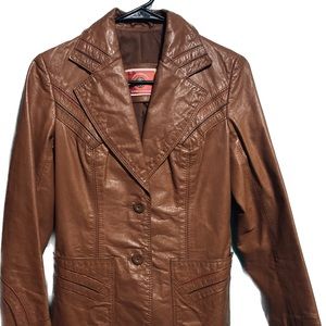 Ms Pioneer Vintage Genuine Leather Jacket, Sz 8, Cognac Brown